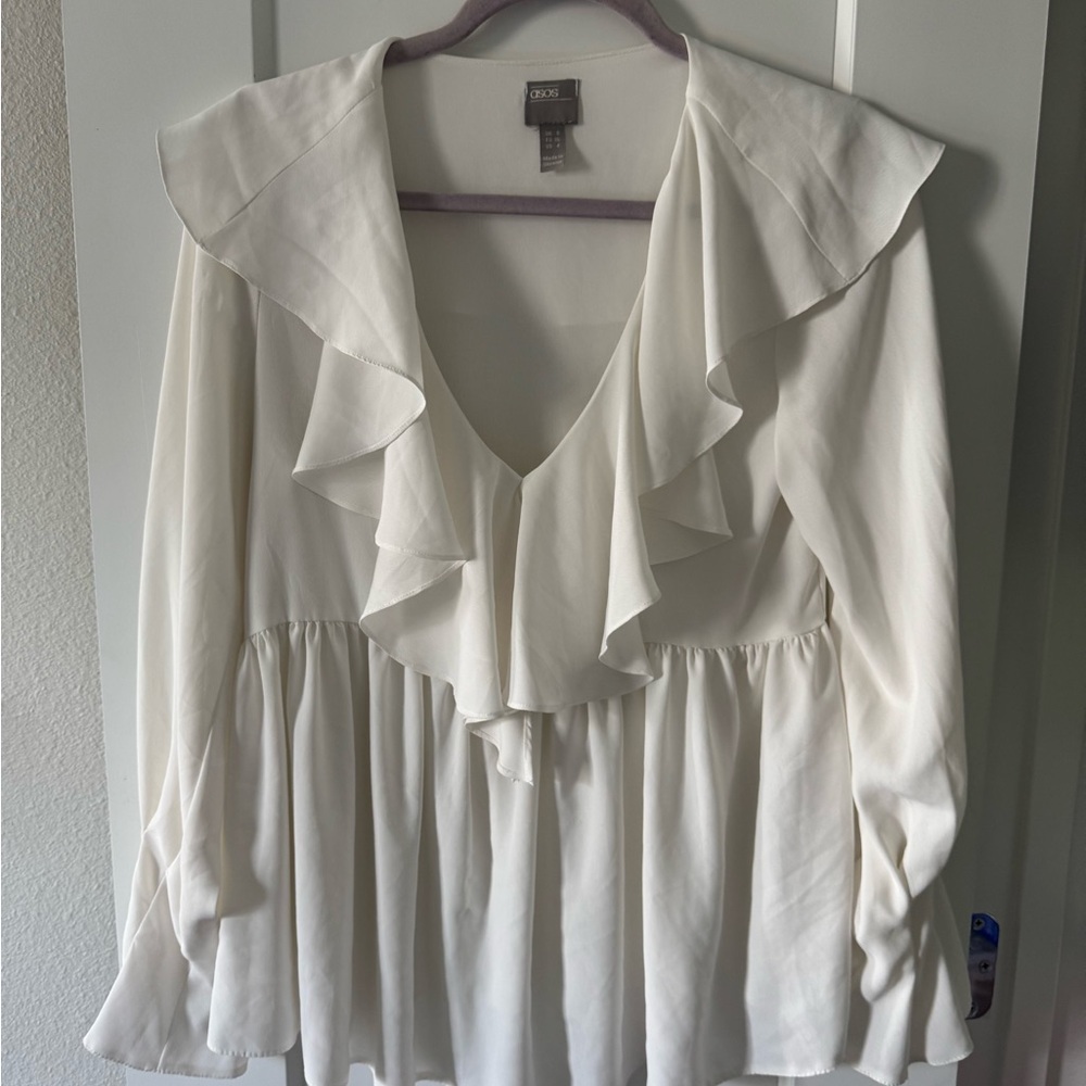 ASOS White Ruffled Peplum Blouse with Bib Collar